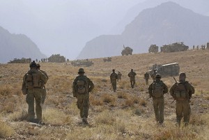 Soldiers from the Special Operations Task Group prepare to move in and clear a valley of Taliban extremists during a counter insurgency operation in Oruzgan Province, Afghanistan. Photo by LS Paul Berry Australian Government Department of Defence